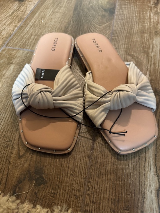 torrid Shoes - 7WW torrid Cream Knotted Pleat Slide Sandals with Stud Trim